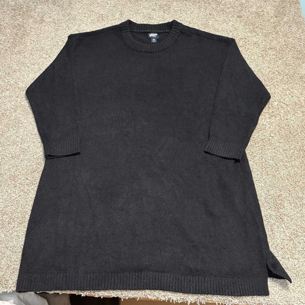 Lands End Womens Sweater Dress Size 2X 20W 22W Plus Black Long Sleeve Knit Soft